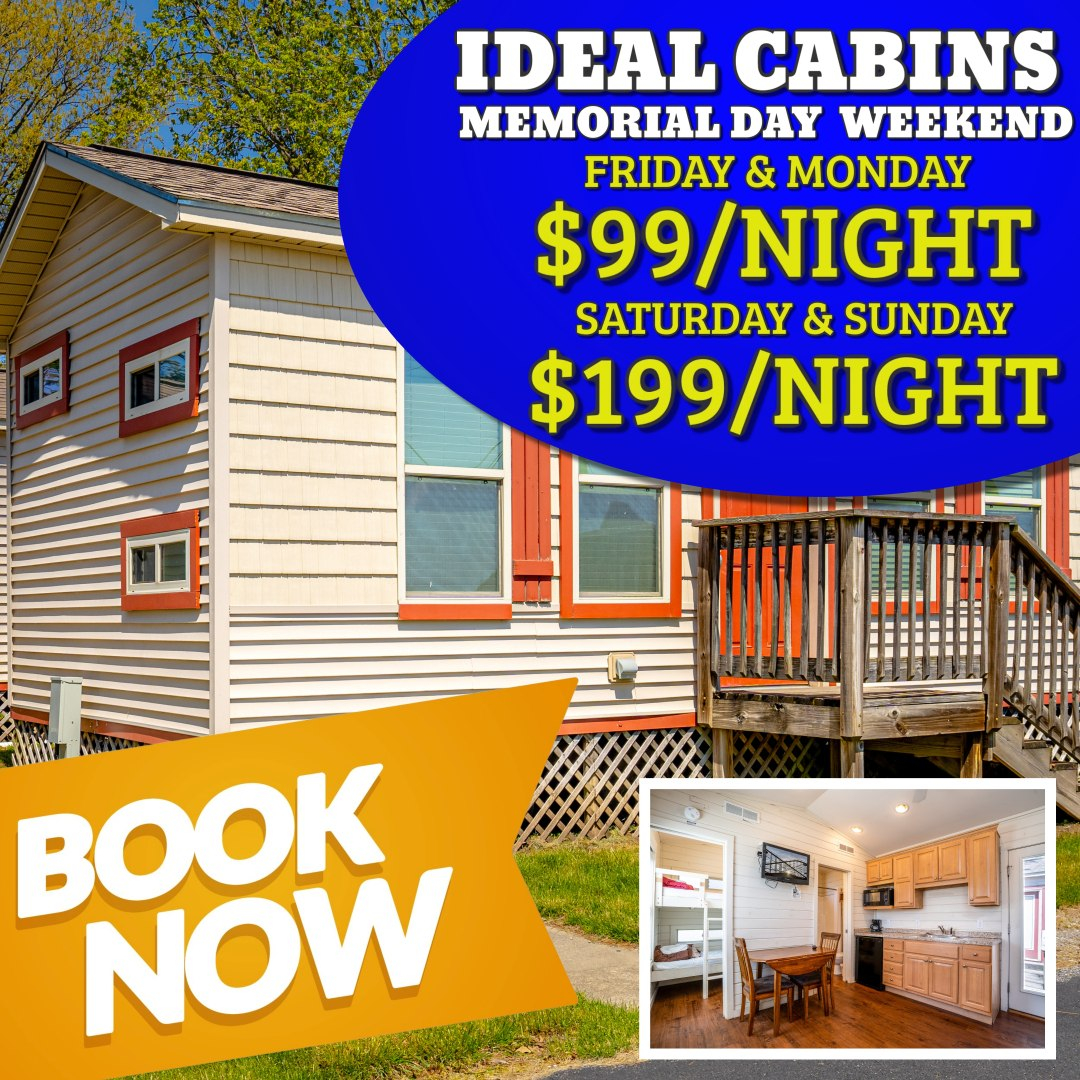 Ready for a Memorial Day Weekend escape?  Look no further than the Ideal Cabin at Indiana Beach! With 2 bedrooms and enough space to sleep 4-5, it's the perfect spot for a quick, fun-filled vacation.