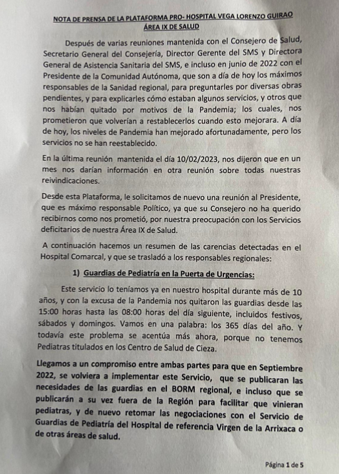 RosaRodaNews's tweet photo. La Plataforma Hospital de Cieza y Usuarios de la Sanidad de Cieza, Abarán y Blanca denuncian en un DURO comunicado los  muchos incumplimientos del Gobierno regional de López Miras. 
Se sienten engañados y abandonados 👇 https://t.co/bOHDsMnNEA