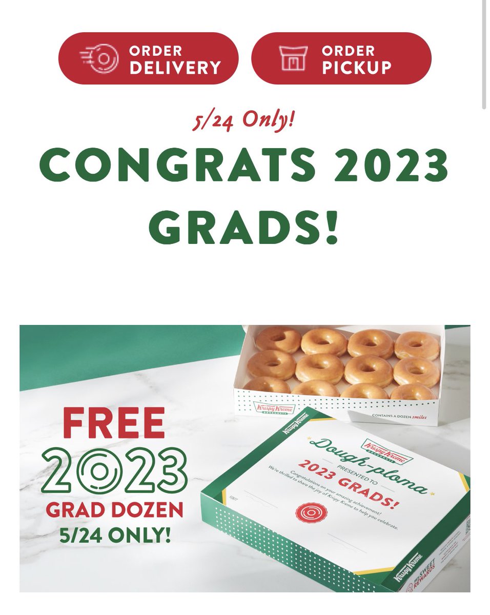 Seniors, get your GRAD donuts tomorrow, May 24th! 

krispykreme.com/offers/graduat…