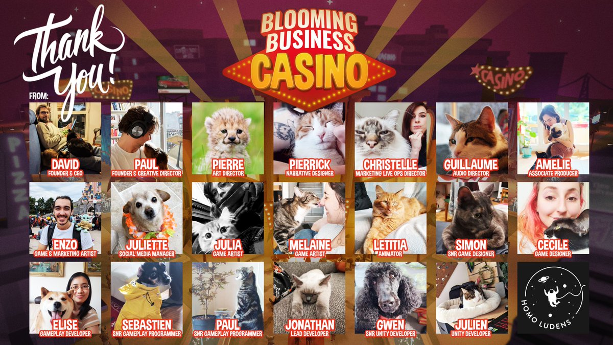 HomoLudensGames's tweet photo. We're sure you're all busy playing  &amp;running your own casino strip👀(...right?)

But let's take a moment to give a BIG thank you for the efforts and dedication of the talented devs @HomoLudensGames ! 

✨Here's a secret: The game was made by talented animals hence the theme🤫 https://t.co/aLkAGdimzy