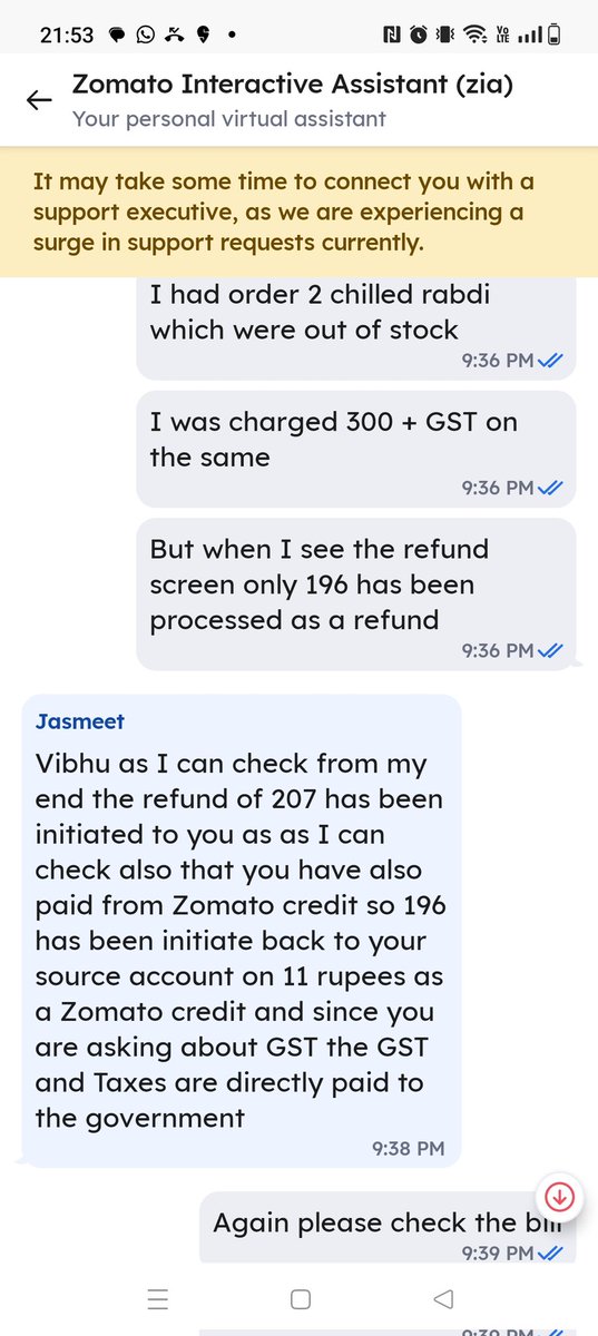 vibhumangla's tweet photo. @zomato @zomatocare I had ordered 2 chilled Rabadi's which have not been delivered. I have been charged the complete amount including taxes and while your executive agree it has not been delivered but still my complete money is not being refunded.. Are you guys running a scam https://t.co/4A3KocS5gs