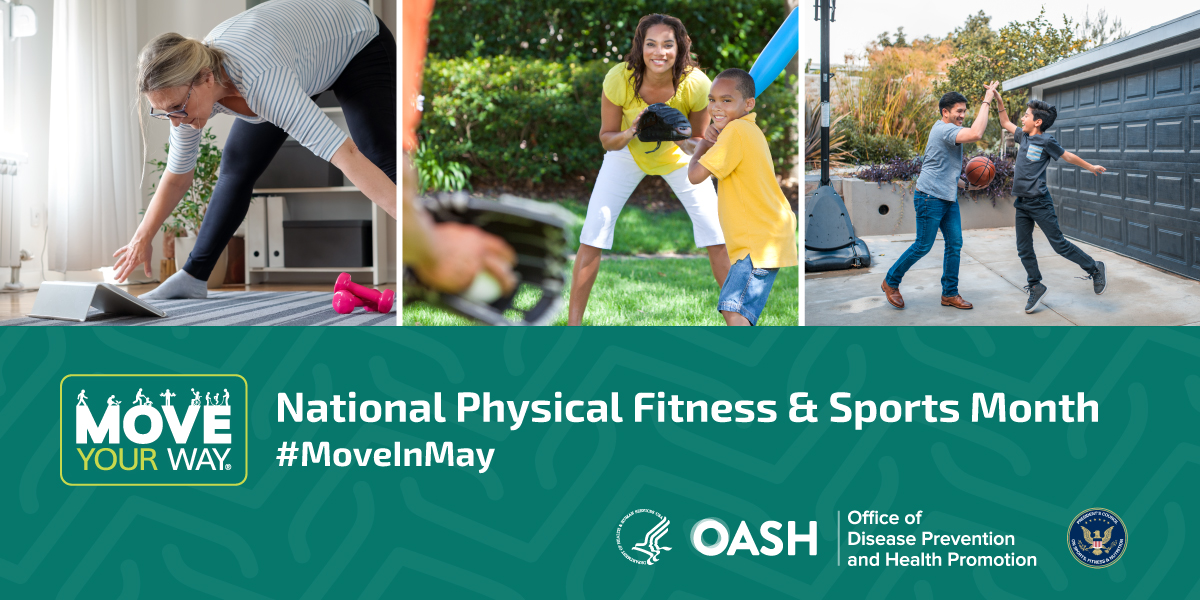 Get active and start feeling better today. Celebrate National Physical Fitness & Sports Month by finding ways to #MoveYourWay and enjoy benefits like reduced stress and a better mood. Want to learn different ways to #GetActive? Check out go.usa.gov/xH2Qk #MoveInMay
