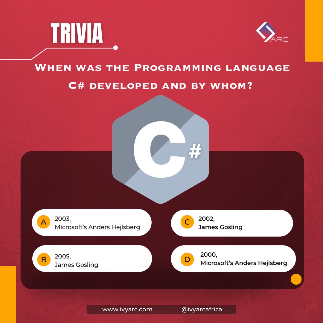 It’s Trivia Tuesday 🎉

Kindly participate by providing the correct answer to the following question in the comment section below: 

When was the programming language c# developed and by whom?

#quiz #trivia #TuesdayTrivia #cprogramming #programminglanguage #softwareengineer
