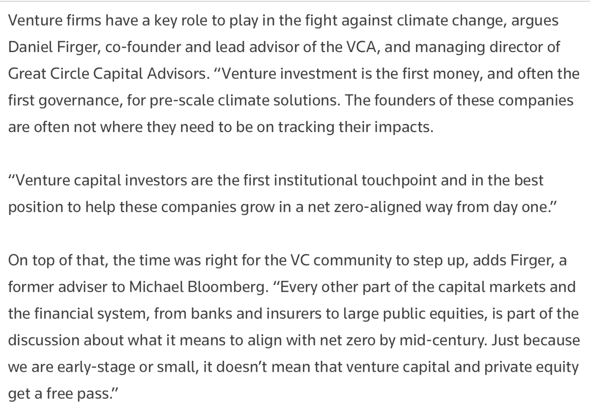 Daniel Firger (@dfirgs) on Twitter photo It was a pleasure to chat with <a href="/mikescottgreen/">Mike Scott</a> <a href="/Reuters/">Reuters</a> about the #VentureClimateAlliance and how to accelerate the race to #netzero via scaling up #climatesolutions.
Featuring great perspective from <a href="/MeseleSamson/">Samson Mesele</a> <a href="/usv/">USV</a> <a href="/ataylorharbour/">Alex Harbour</a> <a href="/PreludeVC/">Prelude Ventures</a> & more!
reuters.com/sustainability… It was a pleasure to chat with <a href="/mikescottgreen/">Mike Scott</a> <a href="/Reuters/">Reuters</a> about the #VentureClimateAlliance and how to accelerate the race to #netzero via scaling up #climatesolutions.
Featuring great perspective from <a href="/MeseleSamson/">Samson Mesele</a> <a href="/usv/">USV</a> <a href="/ataylorharbour/">Alex Harbour</a> <a href="/PreludeVC/">Prelude Ventures</a> & more!
reuters.com/sustainability…