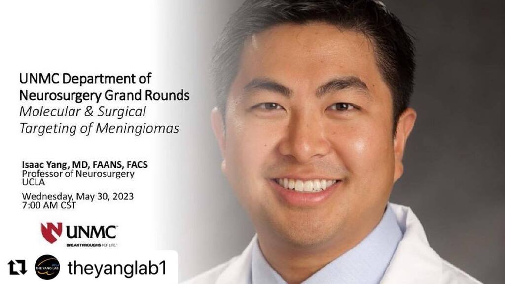 #Repost @theyanglab1 @UCLANsgy 
・・・
Next Wednesday, May 31, at 7 am CST, Dr. @isaacyangmd will be the @iamunmc Neurosurgery Grand Rounds speaker! Please email kdevney@unmc.edu to receive a Zoom link to attend! @unmc_neurosurgery_ @unmcimresidency @uc… instagr.am/p/Csl2R8Hu1t4/