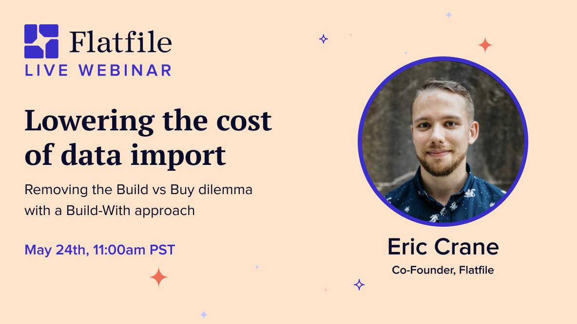 flatfile's tweet image. Join us tomorrow, 5/24 @ 11a PT, for our free webinar.
Come see how the “build-with” framework can give you the flexibility you need to scale your business. Register here: flatfile.com/webinar/

#buildvsbuy #dataimport #dataexchange #freewebinar