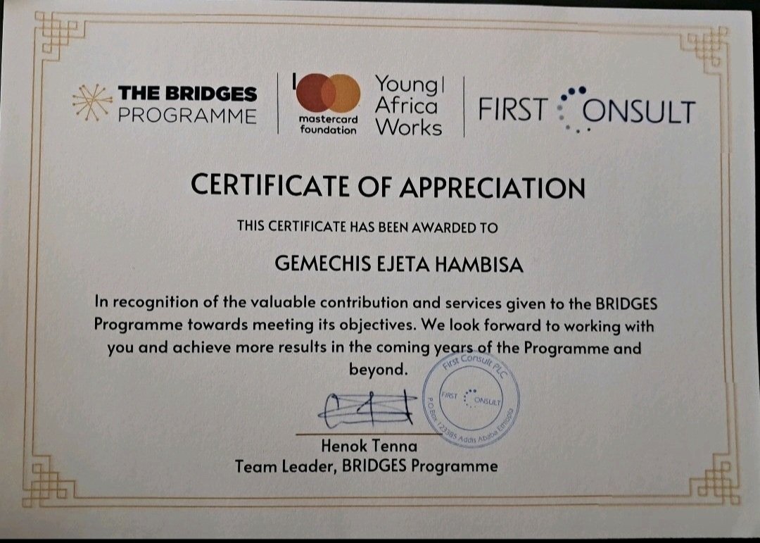 GemechisEjeta's tweet photo. @MastercardFdn @FirstConsultEth @SYasabu You're doing practical and incredible jobs on bringing the dignified jobs to many youths. I am glad to work with @FirstConsultEth contribute small I can as a service provider. Thank you, @MastercardFdn, for the right partnership with #FirstConsult. I'm a witness! https://t.co/SziHTYrE8y