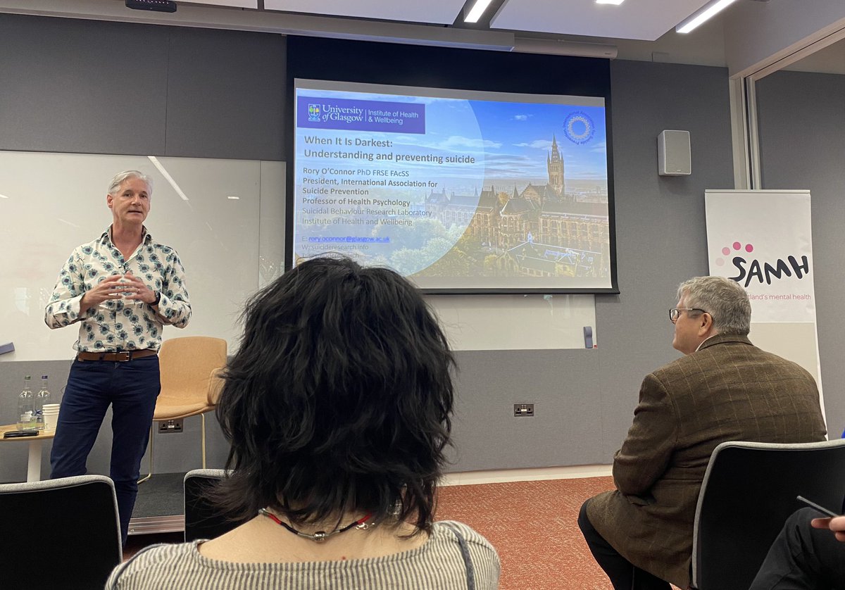 Rose_Fitzp's tweet image. Off to a fascinating start at @SAMHtweets Centenary Event “Preventing Suicide Today and in the Future” with Prof Rory O’Connor @UofGlasgow helping us to understand the psychology of suicide risk.
#SuicidePrevention
#CreatingHopeTogether