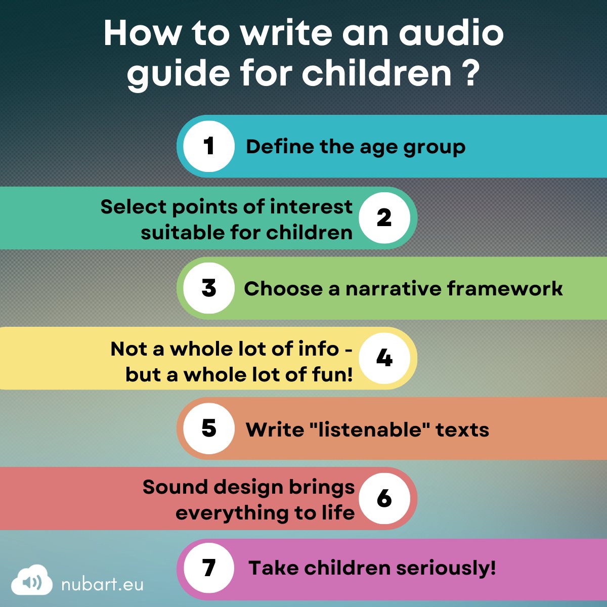 NubartEN's tweet photo. Many children find museums boring. 😪 
But if they have positive experiences early on, they are more likely to become regular visitors as adults. 🎉 An 🎧 audio guide for children can make a big difference!

But how do you write it?
See here:
https://t.co/WBYVjrq7hz
#audioguide https://t.co/hlDRY56o0c