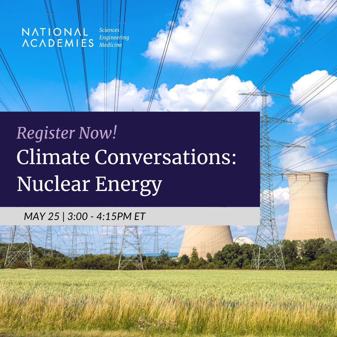 theNAEng's tweet image. #NuclearEnergy produces reliable, carbon-free electricity, but comes with its own set of risks. 

Learn how experts are balancing the trade-offs 5/25 at 3pm ET.  

RSVP for @theNASEM’s #ClimateConversations: bit.ly/cc-nuclear-ene…