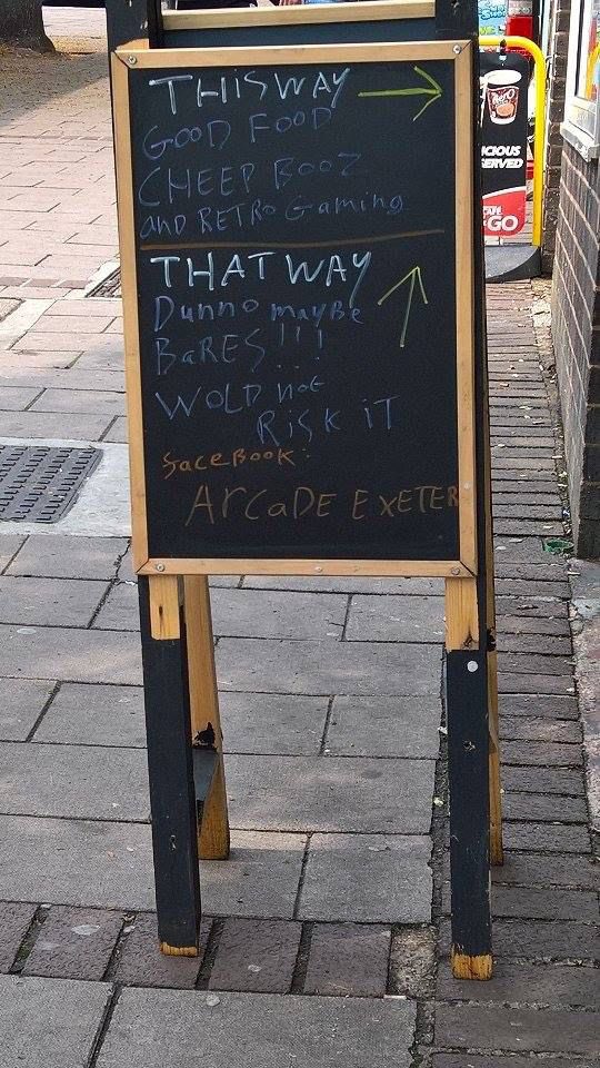 TheArcadeExeter's tweet photo. Just letting all of are Exeter friends no we are still the place in town. Stay away from the Bares! @SophieASlut  fancy coming down for a butty and a glass of mead. We can protect you bares! 
#bares #bears #barebears https://t.co/TUVTgMtt8O