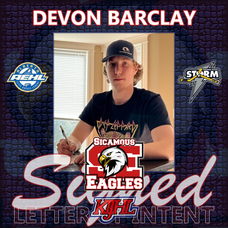 Sicamous_Eagles's tweet photo. Eagles have signed 6'3, 198 lb C Devon Barclay from Grande Prairie. With @grande_peace U18 AAA he had 8 Pts and 129 PIM's in 35 GP. Devon's size is an asset in the corner &amp; net front. Welcome to the Nest.
#FlyWithTheEagles #DevelopingYoungMen #AEHL #BirdGang4Life @KIJHL @KijhlS https://t.co/ucWu5qL9Cz