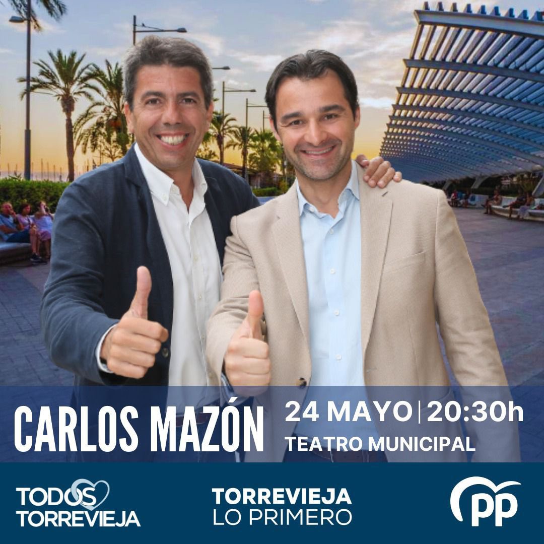 EduardoDolon's tweet photo. Mañana es un día clave en esta campaña electoral en Torrevieja y en la Vega Baja. Estará, y lo que es más importante, se comprometerá con nosotros el próximo presidente de la GVA, @CarlosMazon40 

📅 24 de mayo
⌚️ 20:30 horas
📍 Teatro Municipal de Torrevieja. 

Todos💙Torrevieja https://t.co/2koNlu8reb