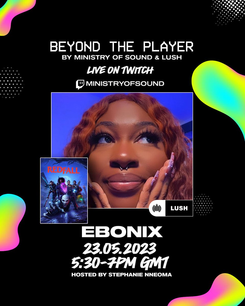 WE ARE LIVE! 👾

Head over to our Twitch to watch <a href="/ebonix/">❀ Ebonix • Gaming, Art & Culture ❀</a> &amp; <a href="/stephanienneoma/">Stephanie</a> play <a href="/playRedfall/">Redfall</a> 

twitch.tv/ministryofsound

#LUSHXMINISTRY #Redfall #gamingcommunity #gamergirls