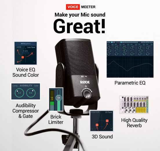 VB_Audio's tweet image. Make your Mic sound great!
VoiceMeeter comes with a built-in effect suite to create the voice sound of the Pros. USB Mics are good these days, but with the right effects, the sound difference is still like night and day.
Try it now: voicemeeter.com

#audioprocessing