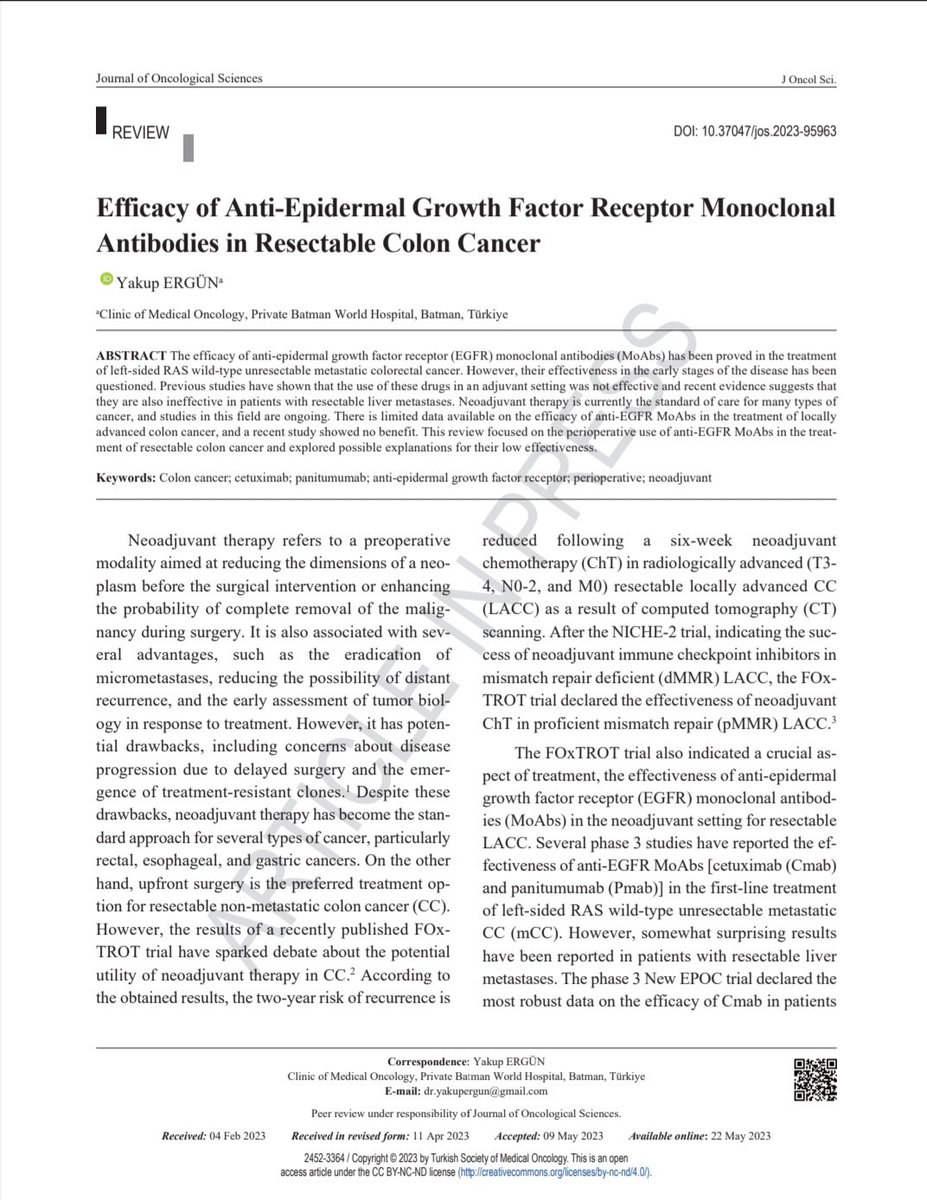 A brief review of the efficacy of Anti-EGFR monoclonal antibodies in the perioperative treatment of resectable liver metastatic or early stage colon cancer👇

journalofoncology.org/current-articl…
