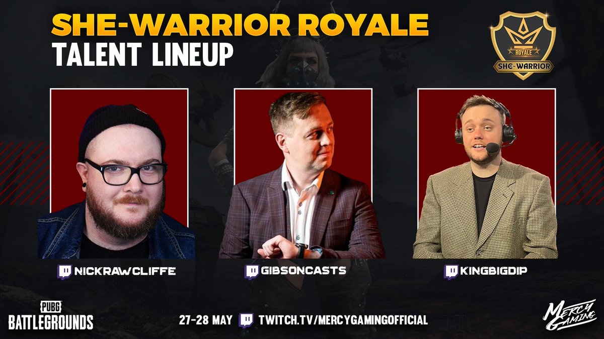 yurikosony's tweet photo. We've stacked the deck for the She-Warrior Royale #PUBG tournament this weekend
 
Introducing our Talent Lineup 
Casters
📷 @GibsonCasts  
📷 @NickRawcliffeAF  

 Observing/Producing 
📷 @KingBigDip 
 
Follow the action at https://t.co/bW0tOr5dpU  #SheWarrior #PUBG #PUBGEsports https://t.co/e16Pwyo4T0
