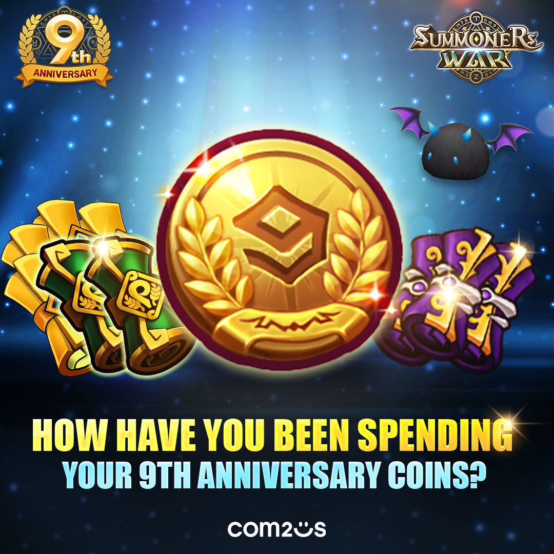 summonerswarapp's tweet photo. There are plenty of ways to use your 9th Anniversary coins! 🔥
How have you been spending them? Let us know in the comments!
#SummonersWar #Com2uS #MobileGames #9OAT #9thAnniversary https://t.co/g90ihnVt4r