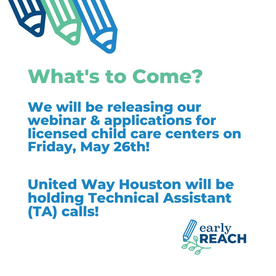 This Friday, May 26th, we're launching our webinar and application process for all licensed child care centers interested in joining the Early REACH Program!

Continued...

#earlyreach #earlyreachprogram #childcare #childcareservices #technicalassistant #webinar #application