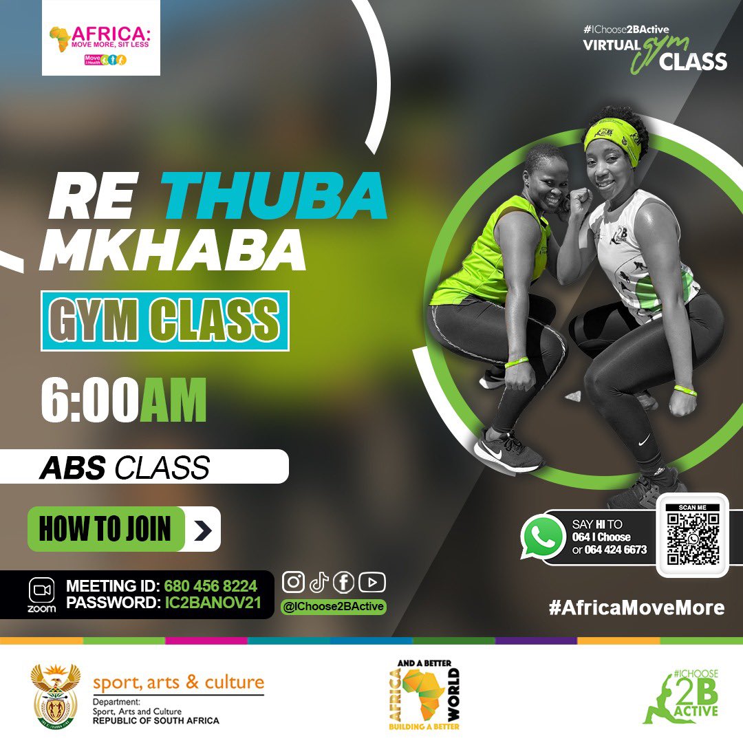 Ichoose2BActive's tweet photo. We can all agree that #Mkhaba is a burning issue but #ReThubaMkhaba Abs Class is a burning solution🤝
Join @LusandaMagxala tomorrow at 6am to burn the issue 🫣
💰= R0,00
📍Zoom, Tiktok, Facebook & Instagram
Hit up the link: https://t.co/eZuO0NAmwr
Ke mahala Chomi tobetsa 👆🏾 https://t.co/IQmW6XMq0j