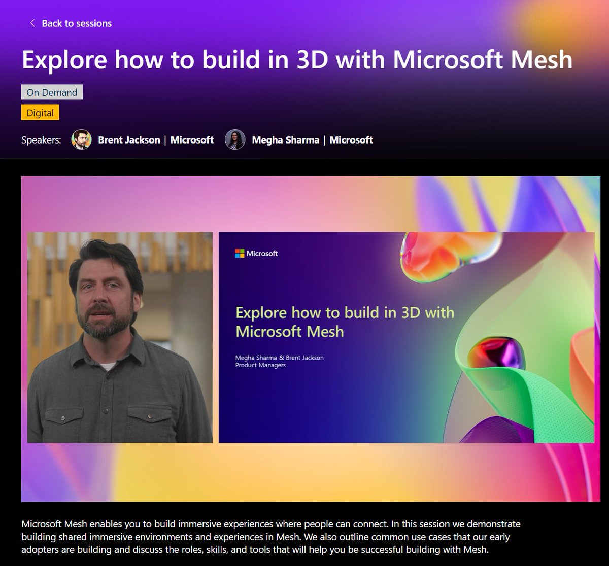 Microsoft Mesh の動画見れるようになってる！
Explore how to build in 3D with Microsoft Mesh
#MSBuild build.microsoft.com/en-US/sessions…