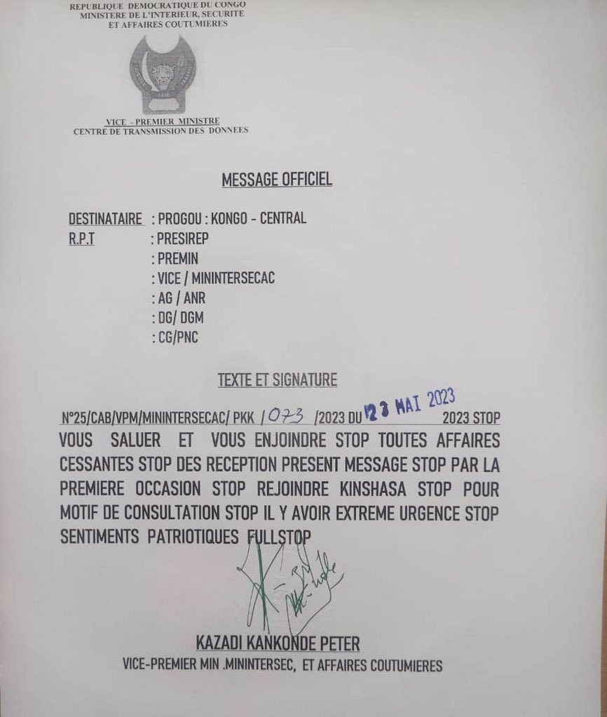 StanysBujakera's tweet photo. #RDC: Le gouverneur du Kongo-Central rappelé d’urgence à Kinshasa https://t.co/LPzmaNI4XI