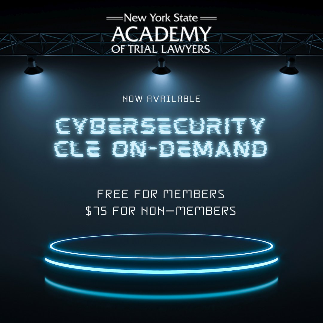 The Academy has you covered! New York State CLE Program Rules has added Cybersecurity, Privacy and Data Protection as a new CLE category of credit &amp; is requiring that attorneys complete at least 1 CLE credit hour as part of their biennial requirement (effective 7/1/23).