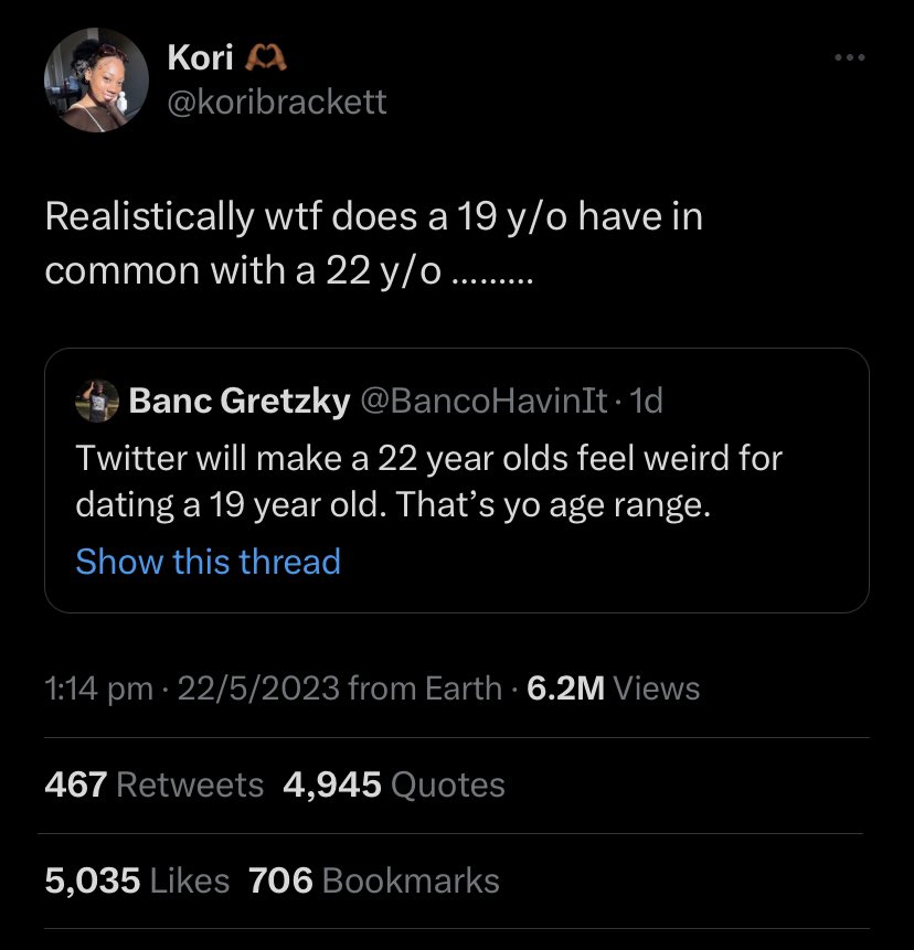 Age gap discourse getting ever closer to the singularity (ie. when a single year age difference is considered creepy)
