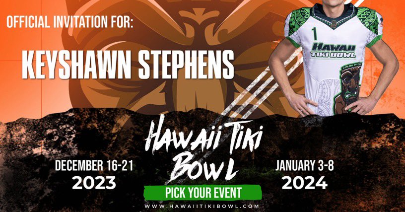 KeyshawnStephe3's tweet photo. Officially invited to the Hawaii Tiki Bowl in Honolulu!!! @HawaiiTikiBowl https://t.co/lMJE8GciF1