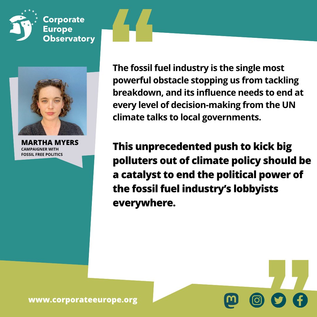 @FossilFreeEU's Martha Myers: 'The fossil fuel industry is the single most powerful obstacle stopping us from tackling breakdown, & its influence needs to end at every level of decision-making from the UN climate talks to local governments.'
🔥🔥
#FossilFreePolitics
#PollutersOut