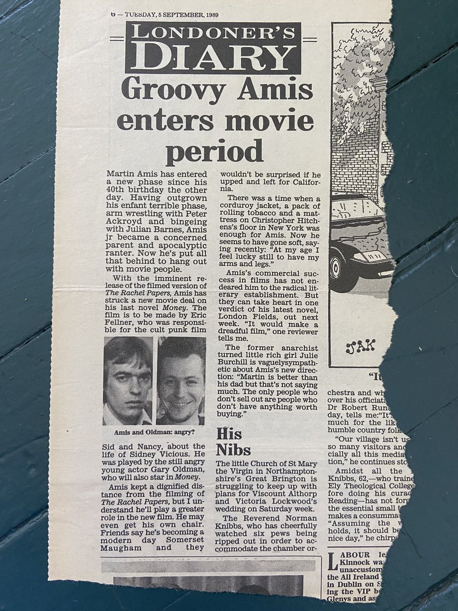 Came across this 1989 clipping teasing a movie version of Martin Amis’s Money—starring Gary Oldman—that never happened. #MartinAmis