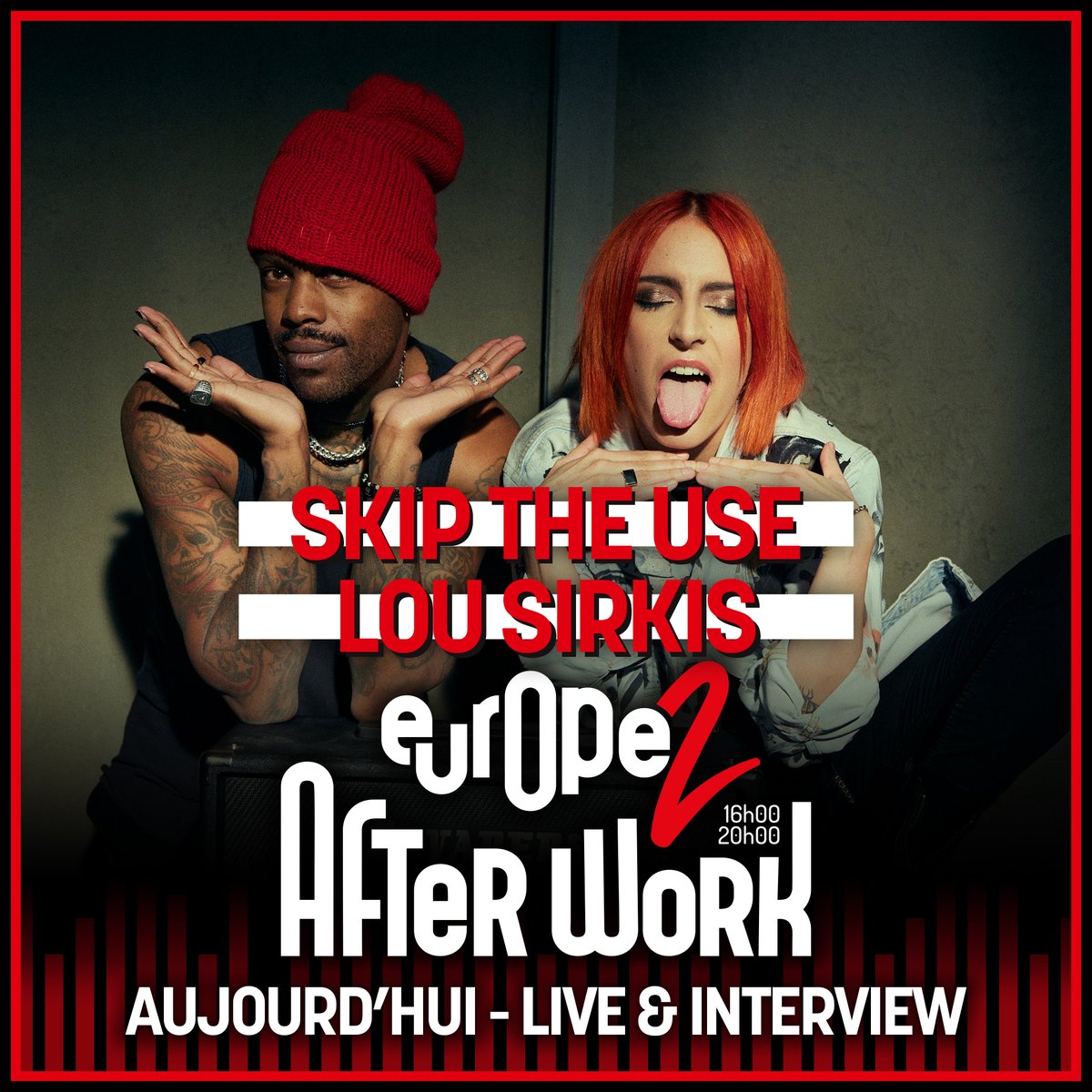 Europe2's tweet photo. Retrouvez @skiptheuse_off x Lou Sirkis dans l'Afterwork d'Europe 2 avec @clementetsandra aujourd'hui de 16h à 20h 🤘 https://t.co/mulcTe4nSh