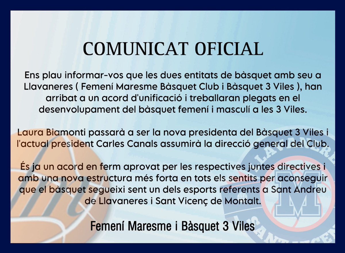 📢 COMUNICAT OFICIAL

#maresme3viles