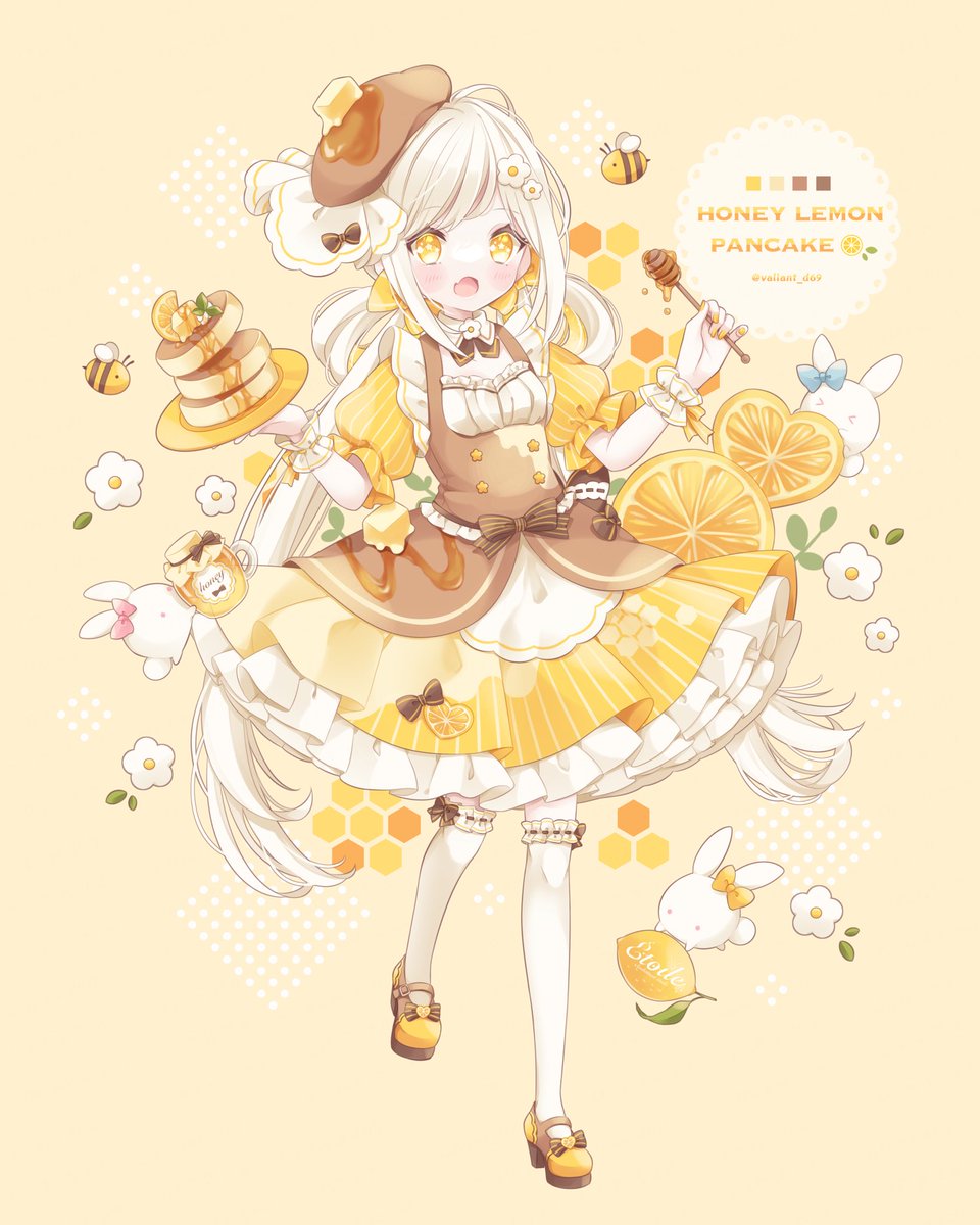 1girl food dress flower holding long hair hat  illustration images
