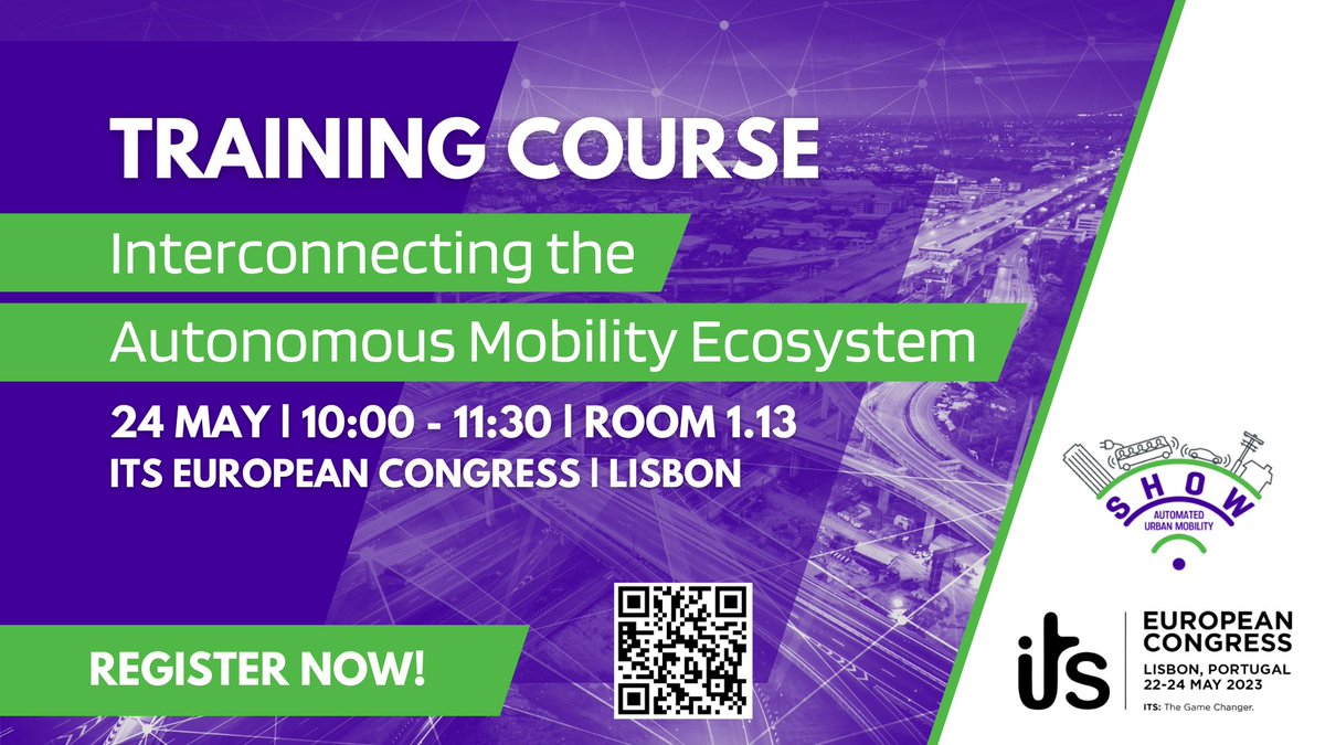 📣 Join us tomorrow at the @ITS_Congresses in Lisbon for the @SHOW_H2020 Training to learn more about #trafficmanagement, smart cities, and deep dive into the world of #autonomousmobility.

Learn more & register 👉  buff.ly/3MvgqPi