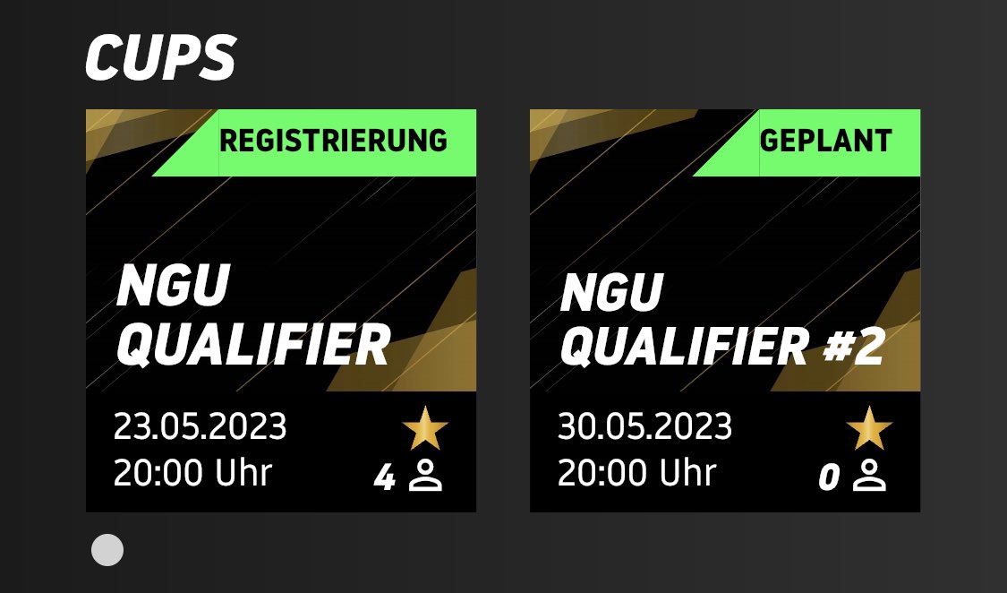 MrNeverG1veUp's tweet photo. Heute 20 Uhr und nächsten Dienstag, 20 Uhr, gibt es in der NGU App jeweils einen Next Gen Qualifier für den kommenden NGU Community Cup. Komm in die Top 4 und du bist dabei. Aktuell sind wenig Teilnehmer, also hohe Chancen.

Meld dich gern an. Viel Erfolg! 💪
#FIFA23 #NGUCup https://t.co/307GzyONB1