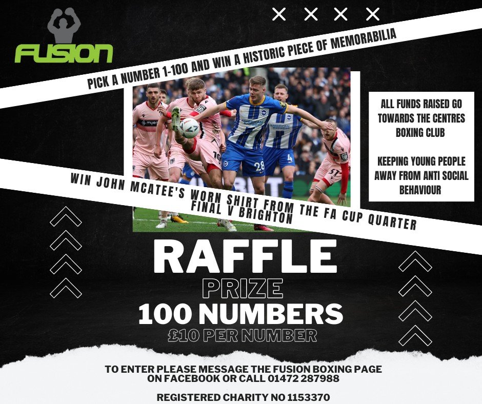 TheFusionCentre's tweet photo. 📷 We have a HUGE PRIZE to be won.
📷 A chance to win Grimsby Town Forward - John Mcatee's worn shirt from the historic FA Cup run this season.
📷 To enter, all you have to do is pick a number 1 - 100 and message us direct
#grimsbytown #football #blundellpark https://t.co/VphGSiVBOt