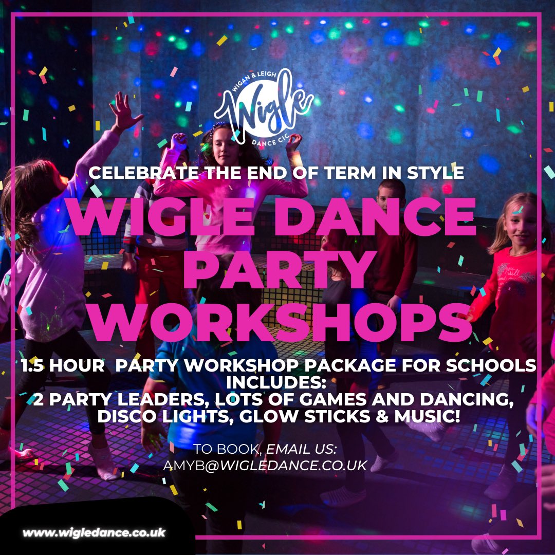 WigLe Dance (@wigledance) on Twitter photo Schools - are you ready to party? 🪩
Let WigLe Dance take care of your end of year celebrations with a special Party Dance workshops.
Disco lights, glow sticks and music hire included 😎 plus two party leaders!
Email amyb@wigledance.co.uk to book
<a href="/cathi2122/">Cathy Robinson</a> @EastWiganSGO Schools - are you ready to party? 🪩
Let WigLe Dance take care of your end of year celebrations with a special Party Dance workshops.
Disco lights, glow sticks and music hire included 😎 plus two party leaders!
Email amyb@wigledance.co.uk to book
<a href="/cathi2122/">Cathy Robinson</a> @EastWiganSGO