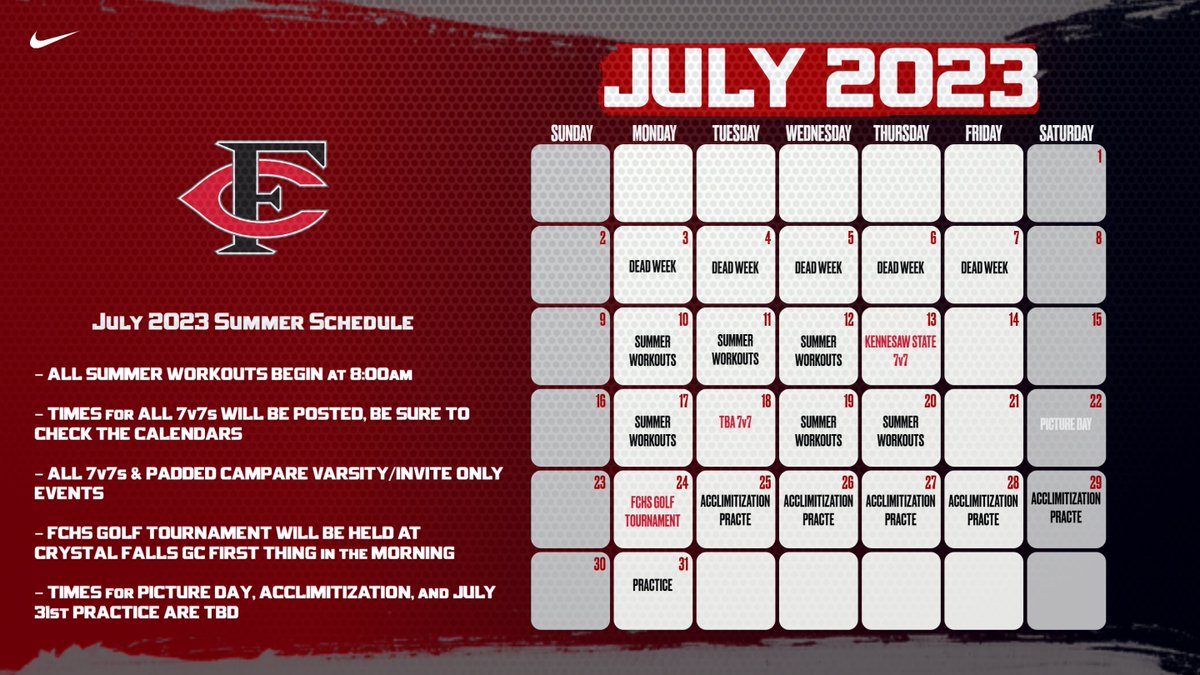 Here it is! Your June &amp; July Summer 2023 calendars for your FCHS Bulldogs! Be sure to check back for updates!