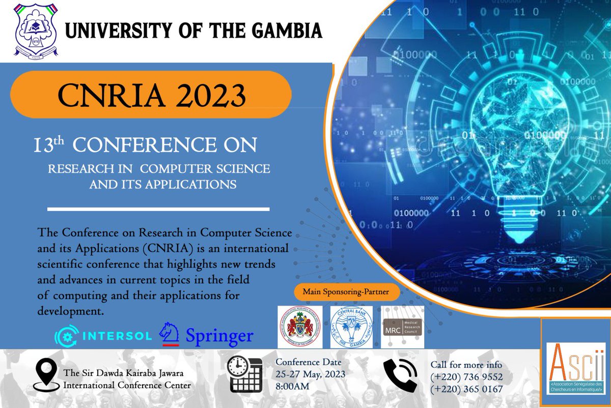 The University of The Gambia has the honor to announce the hosting of the 13th IT International Conference on Computer Science and its Application from 25th to 27th May 2023 at the #SDKJ International Conference Center. 

#ITConference #ComputerScience