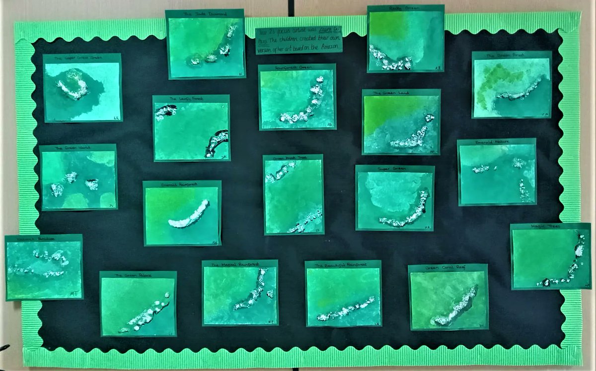 BritSchoolGC's tweet photo. Our South School's year 2 students have been looking closely at the artist Laura Del Pazo. The children created their own Amazon paintings in the style of Laura Del Pazo's artwork. These paintings are amazing, Year 2 South. Very well done! https://t.co/KBN2YZwO3X