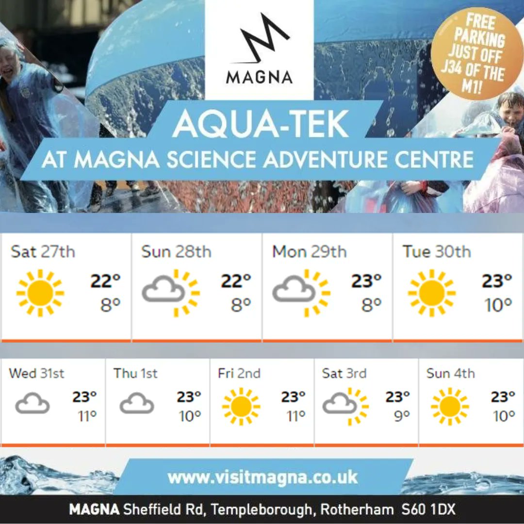 MagnaScience's tweet photo. 5 days to go and it's going to be hot! 
Aqua-Tek is reopening this Saturday (27th May) so don't forget your towel... 
For more info visit: https://t.co/KgHOrhgoFA 
#magnascience #visitmagna #aquatek #scitek #superspringbank #schoolholidayfun
Magna, Sheffield Road, S60 1DX. https://t.co/XaGSKSq34C
