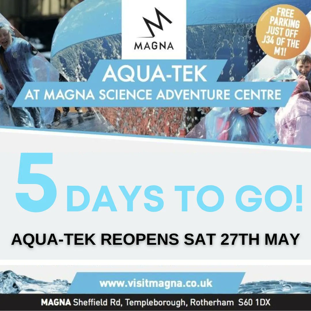 MagnaScience's tweet photo. 5 days to go and it's going to be hot! 
Aqua-Tek is reopening this Saturday (27th May) so don't forget your towel... 
For more info visit: https://t.co/KgHOrhgoFA 
#magnascience #visitmagna #aquatek #scitek #superspringbank #schoolholidayfun
Magna, Sheffield Road, S60 1DX. https://t.co/XaGSKSq34C