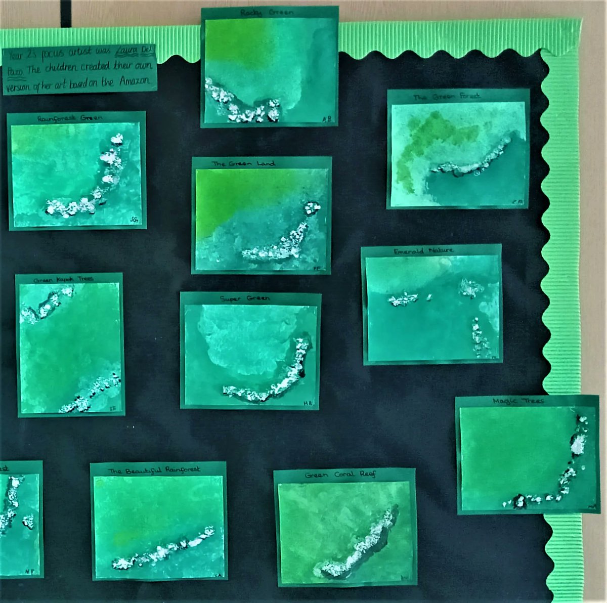 Our South School's year 2 students have been looking closely at the artist Laura Del Pazo. The children created their own Amazon paintings in the style of Laura Del Pazo's artwork. These paintings are amazing, Year 2 South. Very well done!