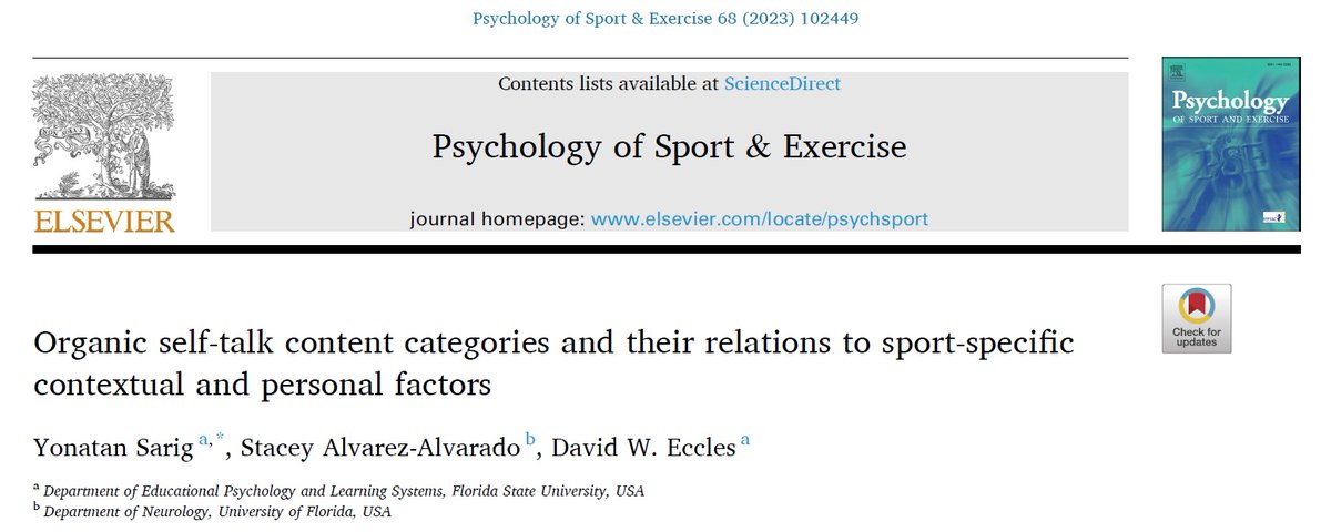 Just out: examining predictors of athlete self-talk content!

By my PhD student Yonatan &amp; another FSU Sport Psy PhD student Stacey, now researchers at University of Florida

And kudos to Yonatan for adapting his PhD in the face of barriers to research from Covid

@fsueducation