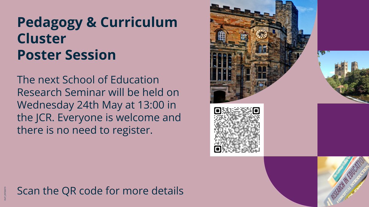 DUSofE's tweet photo. We have the Pedagogy &amp; Curriculum Cluster's poster session tomorrow! 

📆 24 May 2023
⏱️13:00-14:00
📍School of Education JCR https://t.co/T9HudVP2kz