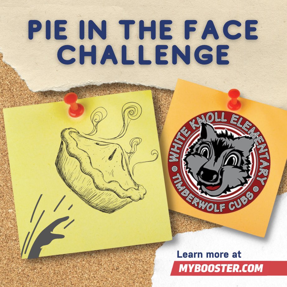 WhiteKnollElem's tweet photo. CHALLENGE ALERT! 
The top class in EVERY grade that gets the most new donations TONIGHT on https://t.co/111Tv3ifFB gets to…PIE THE BOOSTER TEAM IN THE FACE!!! @LexingtonOne @RaisingSamuels https://t.co/T9WFLncXbO