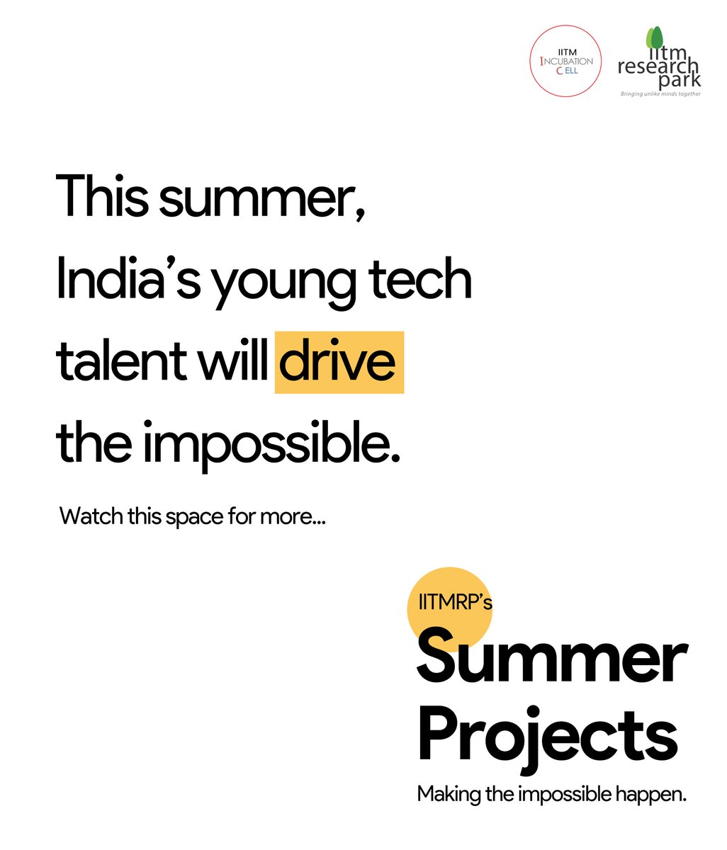 IITMIC's tweet image. Something interesting is coming up soon!
Watch this space and follow us to find out more...
@iitm_respark | @IITMIC
#summerofinnovation #summerprojects #iitmadras #iitmic #innovation #newproject #youth