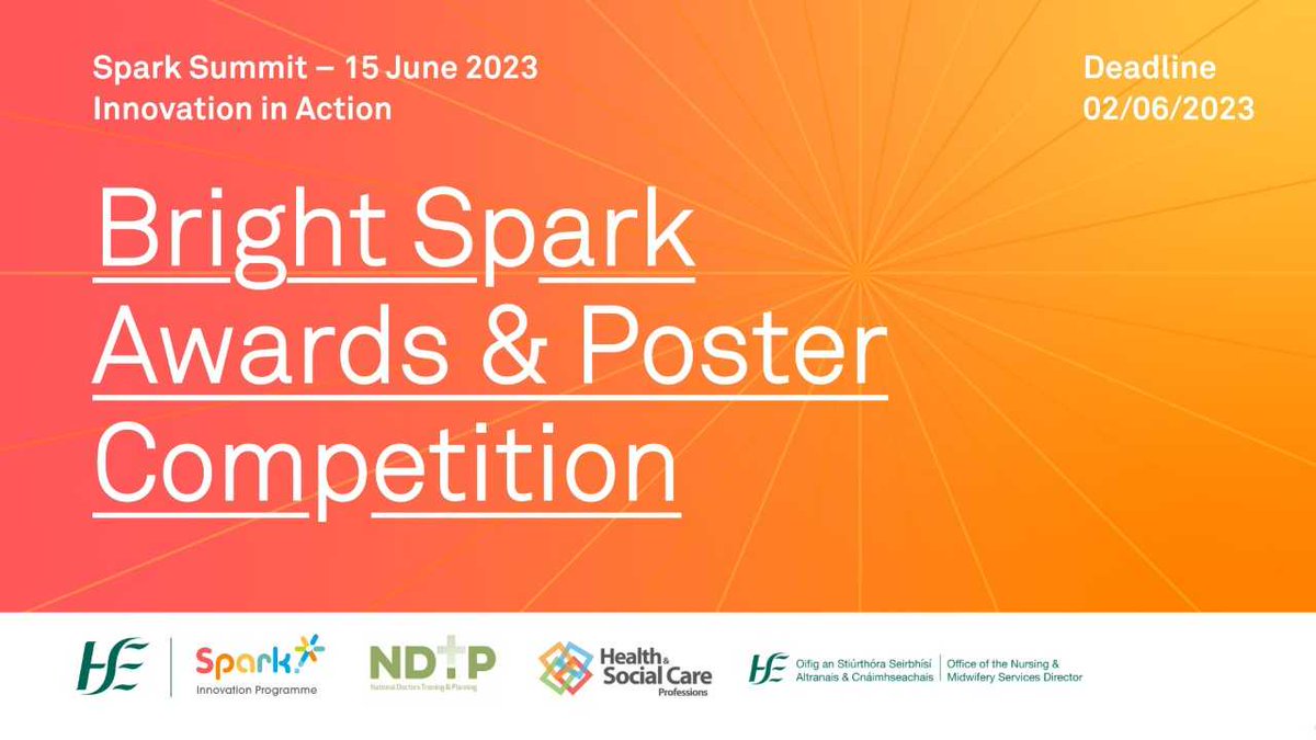 Health Services Change Guide (@hsechange_guide) on Twitter photo <a href="/ProgrammeSpark/">Spark Innovation Programme</a> are now taking applications for this years Bright Spark Awards and Poster Presentation 💡✨
There are a range of categories and you can enter here: hse-ie.libwizard.com/id/2cd0dd8a337…
One of which is Best in People and Culture Change - get your entries in by 2nd June 2023 <a href="/ProgrammeSpark/">Spark Innovation Programme</a> are now taking applications for this years Bright Spark Awards and Poster Presentation 💡✨
There are a range of categories and you can enter here: hse-ie.libwizard.com/id/2cd0dd8a337…
One of which is Best in People and Culture Change - get your entries in by 2nd June 2023