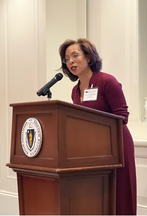 Exec. Director Nadia Ward addressed a panel at the MA Statehouse detailing the importance for a statewide coordinated response to college students in crisis. tinyurl.com/8wsxpa8e